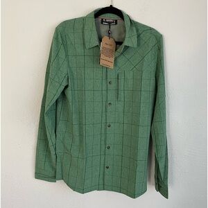 AVALANCHE Man Green Full Button Down Shirt with Zip Pocket, Size Small